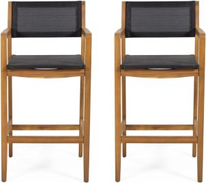 Home Calista Acacia Wood Barstools with Outdoor Mesh () Teak and Black