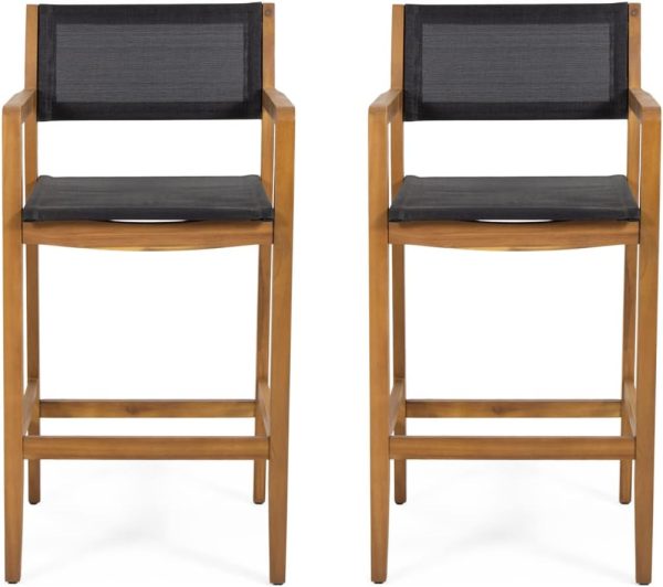Home Calista Acacia Wood Barstools with Outdoor Mesh () Teak and Black