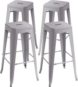 Stackable Metal Bar Stool Backless Indoor-Outdoor Counter Stools Fullmetal Dinning Chairs (Grey