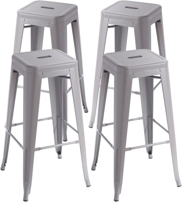 Stackable Metal Bar Stool Backless Indoor-Outdoor Counter Stools Fullmetal Dinning Chairs (Grey