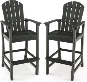 Outdoor HDPE Bar Stool Tall Adirondack Chair with Armrests and Footrest 30