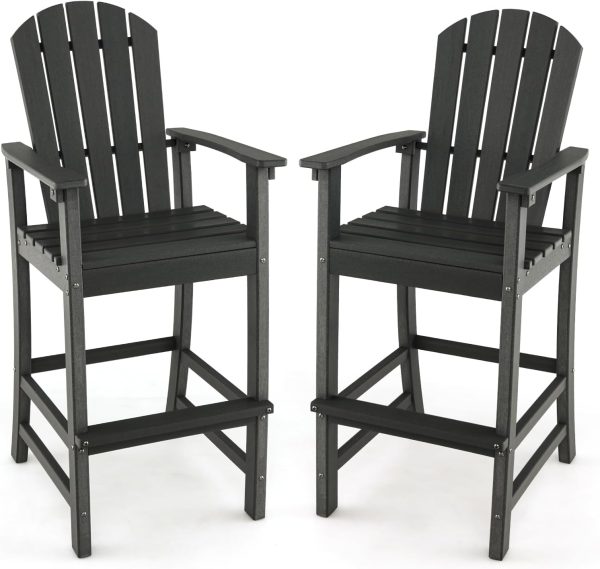 Outdoor HDPE Bar Stool Tall Adirondack Chair with Armrests and Footrest 30