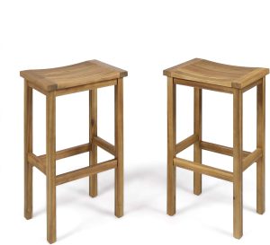 Home Caribbean Outdoor 30" Acacia Wood Barstools 2-Pcs Set Natural Stained