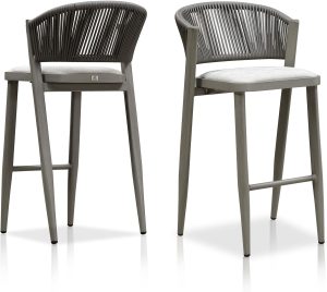 Bar Stools Outdoor Barstools with Footrest Metal Bar Height Stools Wicker Stone