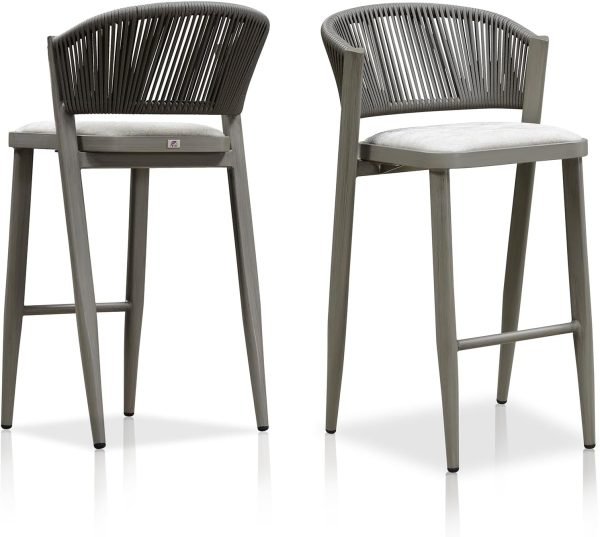 Bar Stools Outdoor Barstools with Footrest Metal Bar Height Stools Wicker Stone