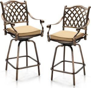 Outdoor Patio Swivel Bar Stools All-Weather Cast Aluminum Bar Height Bistro Chairs