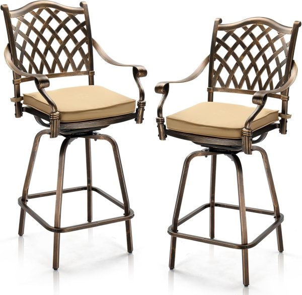 Outdoor Patio Swivel Bar Stools All-Weather Cast Aluminum Bar Height Bistro Chairs