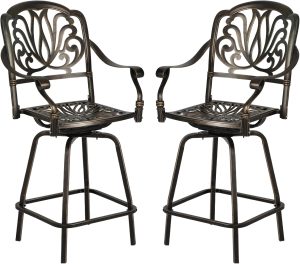 Outdoor Cast Aluminum Swivel Bar Stools Patio Height Bartools Chairs 2 Piece