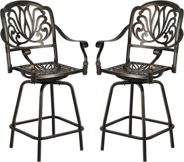 Outdoor Cast Aluminum Swivel Bar Stools Patio Height Bartools Chairs 2 Piece