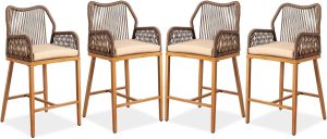 Outdoor Counter Height Bar Stools Rattan Outdoor Barstools Boho Woven Patio Bar