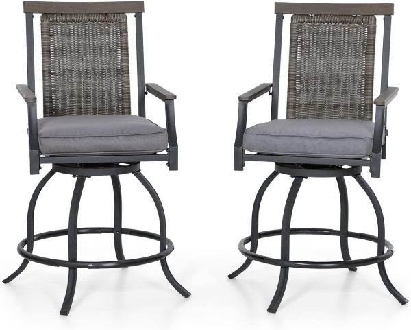 Outdoor Swivel Bar Stools 24" Counter Height Patio Bar Chairs with Rattan