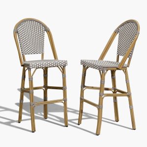 French Bar Stool Bamboo Print Finish Patio Bar Stools with Back Rattan