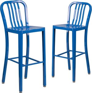 Gael Commercial Grade 2 Pack 30" High Blue Metal Indoor-Outdoor Barstool with