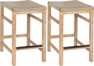 CSL1201A-SET2 Armand 25.6" Modern Coastal Backless Acacia Wood Outdoor Bar Stool with