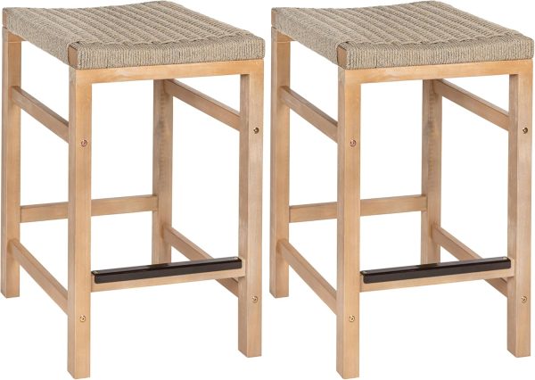 CSL1201A-SET2 Armand 25.6" Modern Coastal Backless Acacia Wood Outdoor Bar Stool with