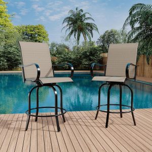 2 Piece Outdoor Swivel Bar Chairs Patio High Swivel Bar Stools All