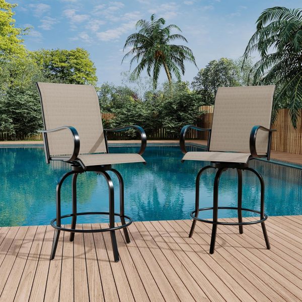 2 Piece Outdoor Swivel Bar Chairs Patio High Swivel Bar Stools All